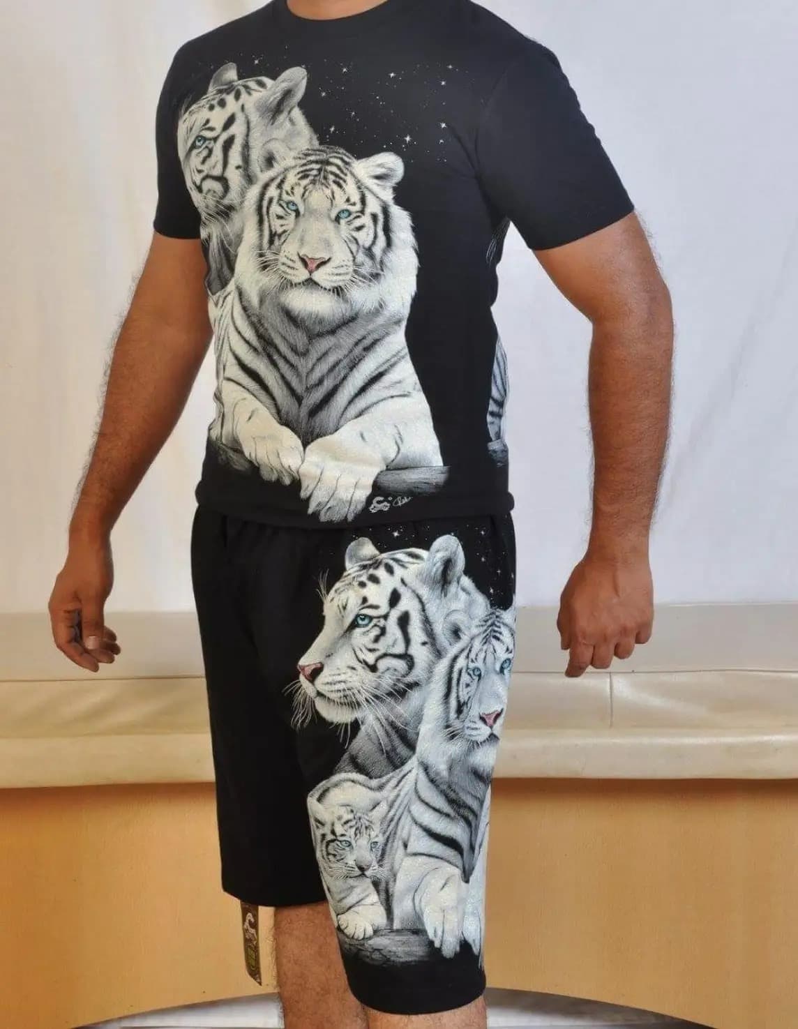 White Tiger Family Glow Shorts – 3D Side Print | 100% Cotton | Unisex (A-0075) view 6