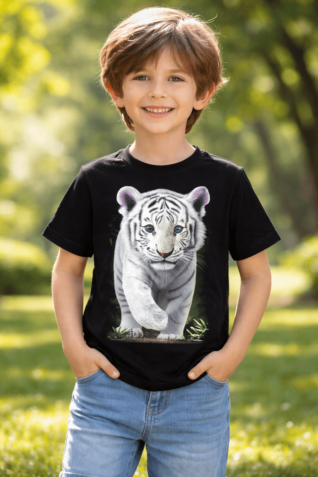 Kids Glow-in-the-Dark T-Shirt – White Tiger (GW-380)